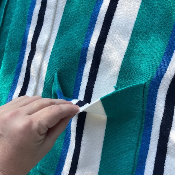 Free People One Size Poncho Striped Hooded Open Knit Kimono Pockets Green White - Picture 9 of 16